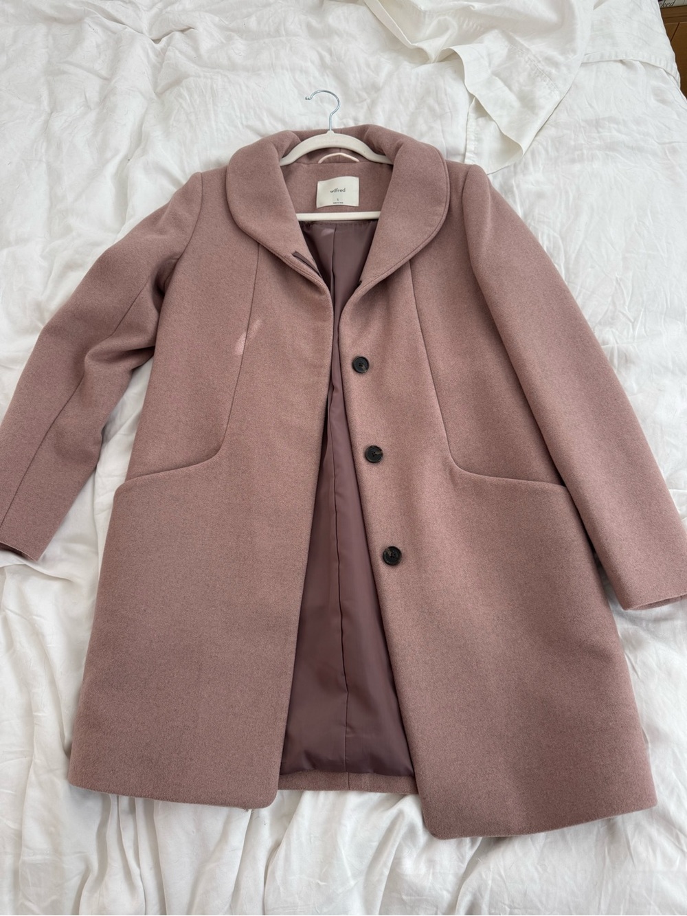 Aritzia Wilfred Wool-Blend Pink Coat with Shawl Collar